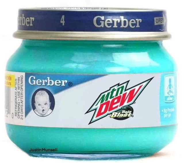 gerber mountain dew baby food - mber 4 Gerber Open Gerber Refrigerate After Opening Use Within 23 Days After Opening Mitnz 70a Beje Blost Per Justin Munsell