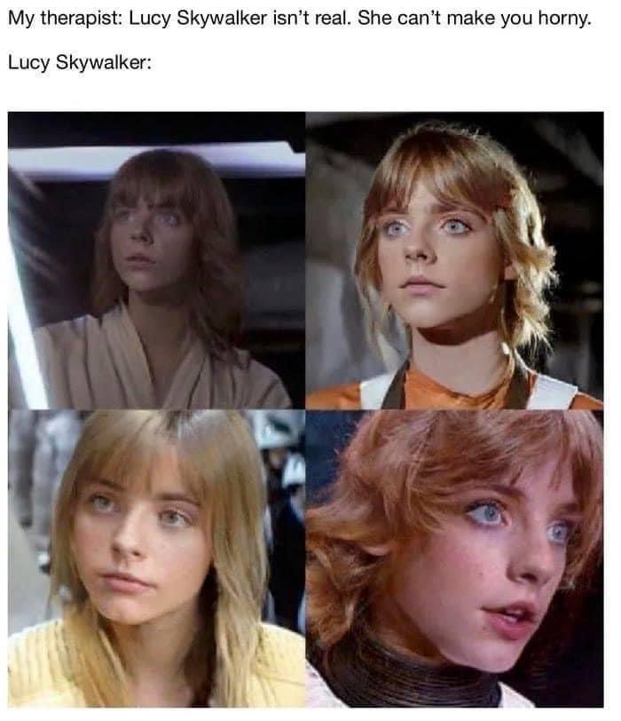 funny memes - best memes - mark hamill gender swap - My therapist Lucy Skywalker isn't real. She can't make you horny. Lucy Skywalker