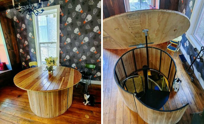 people winning at life - hidden spiral staircase table - 2