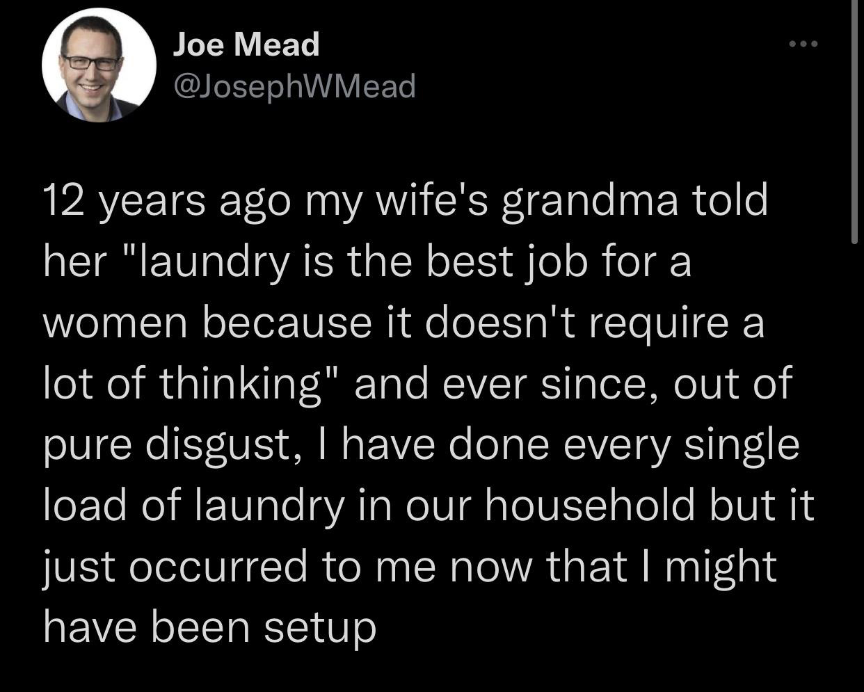 rhetorical question about police brutality - Joe Mead 12 years ago my wife's grandma told her "laundry is the best job for a women because it doesn't require a lot of thinking" and ever since, out of pure disgust, I have done every single load of laundry 