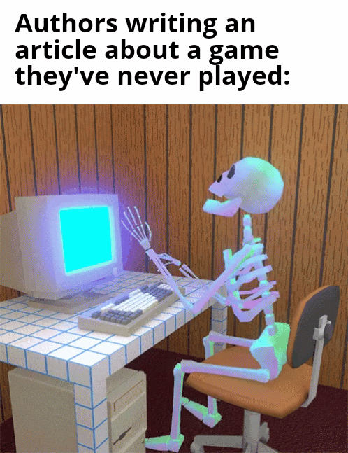 gaming memes - skeleton computer gif - Authors writing an article about a game they've never played