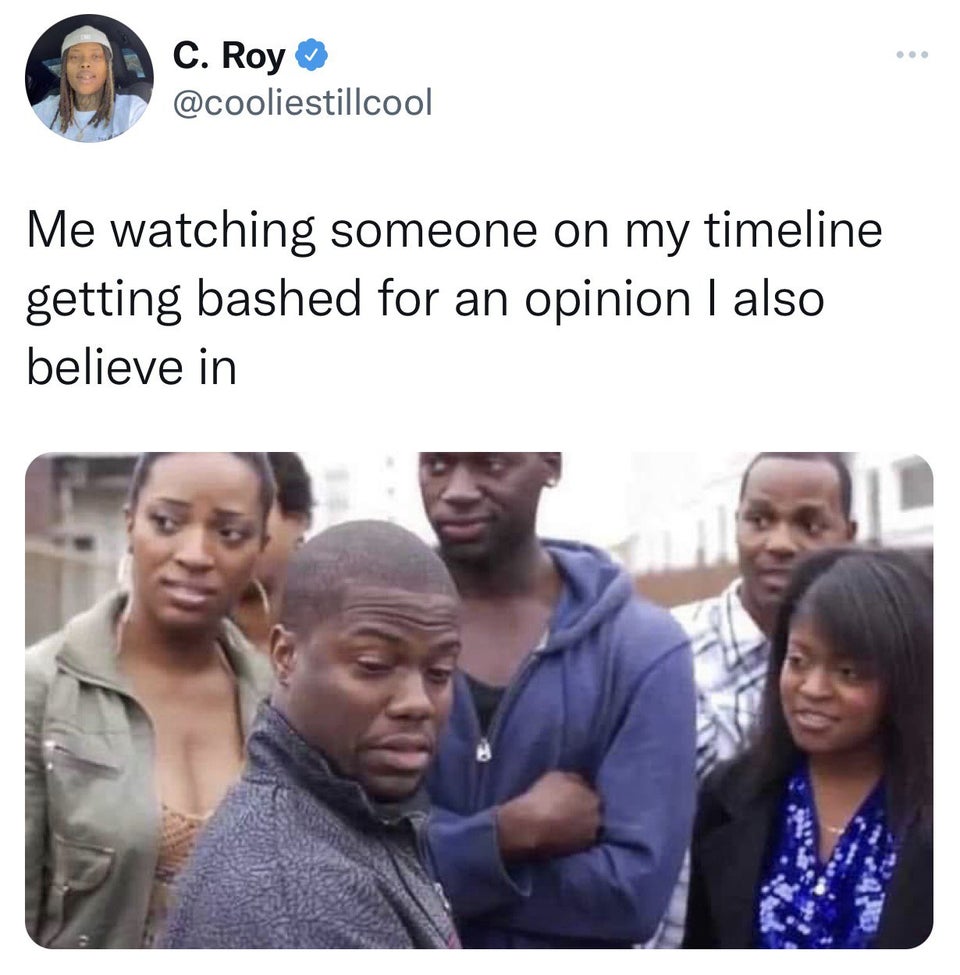 conversation - ... C. Roy Me watching someone on my timeline getting bashed for an opinion I also believe in