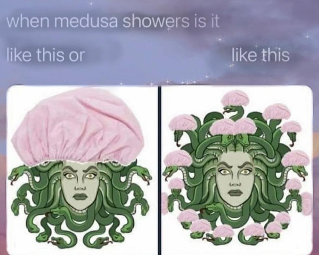 new memes - reverse medusa - when medusa showers is it this or this Ssa?