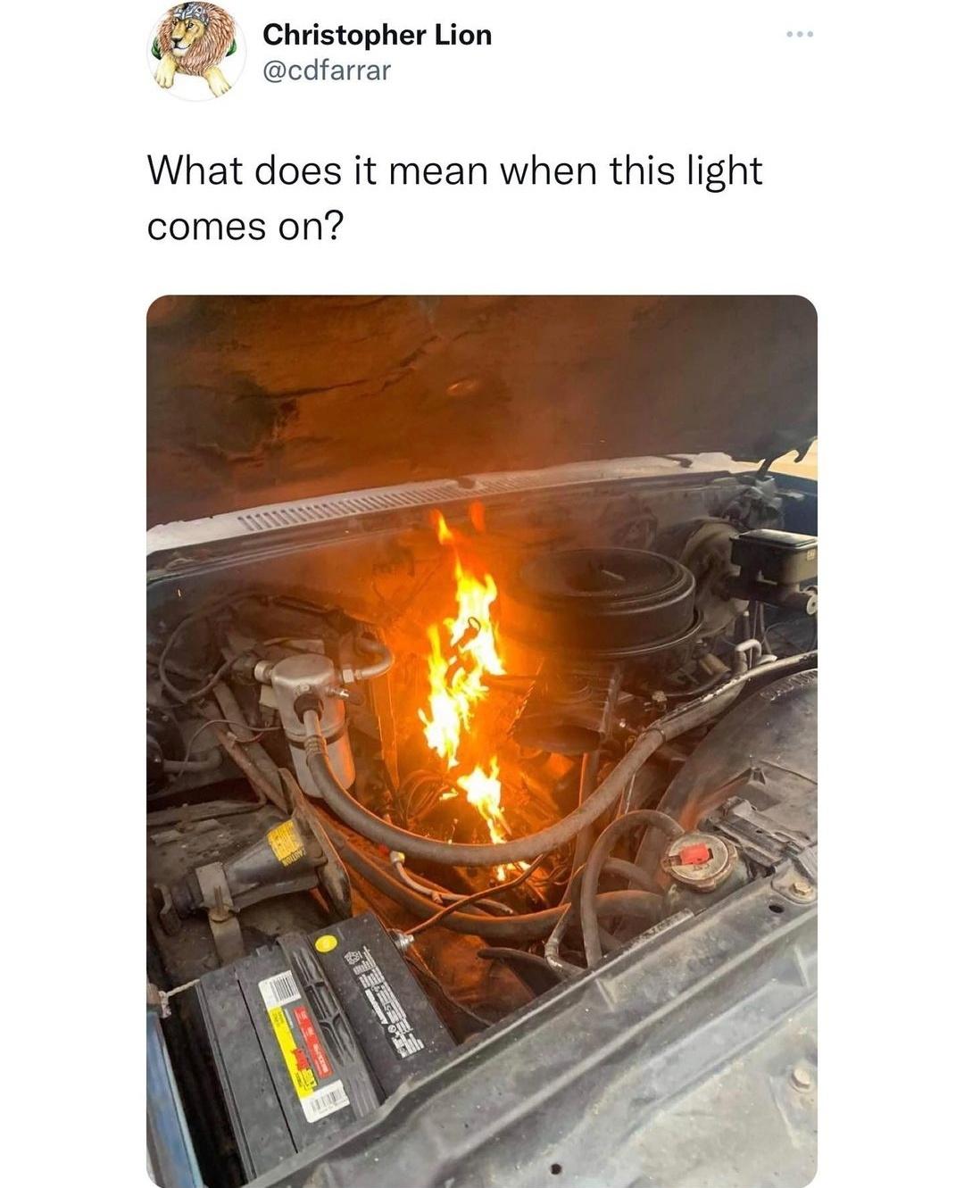 funny memes - Light - Christopher Lion What does it mean when this light comes on?