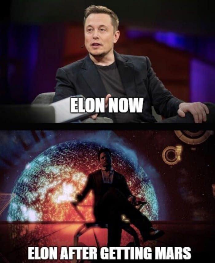 funny memes - mass effect illusive man sun - Elon Now Elon After Getting Mars