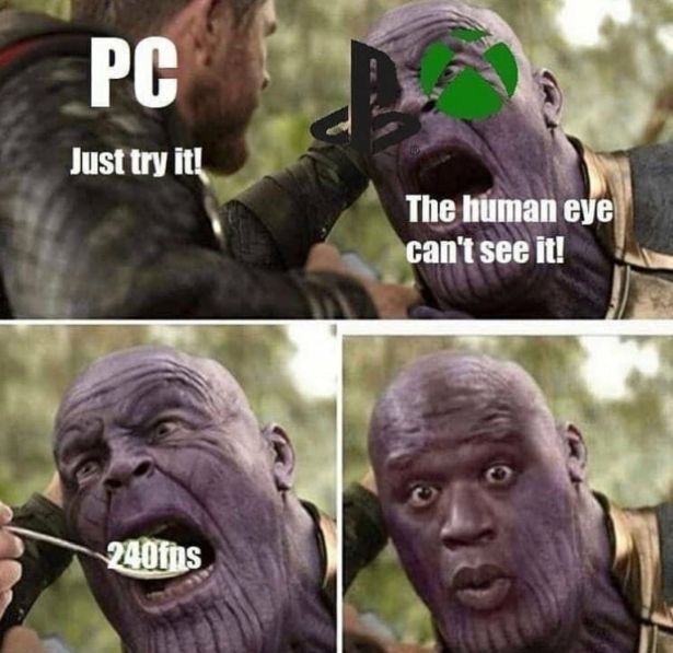gaming memes  - thanos peas meme - Pc Just try it! The human eye can't see it! 240fns