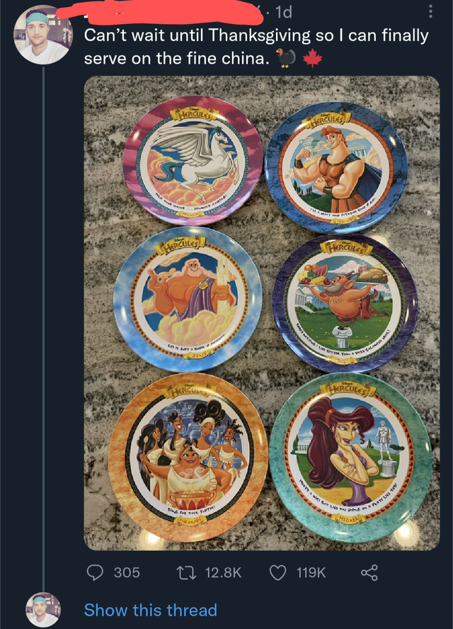 funny tweets - hercules plates - 1d Can't wait until Thanksgiving so I can finally serve on the fine china.