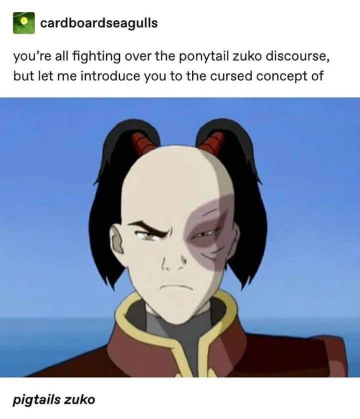 zuko pigtails - cardboardseagulls you're all fighting over the ponytail zuko discourse, but let me introduce you to the cursed concept of pigtails zuko