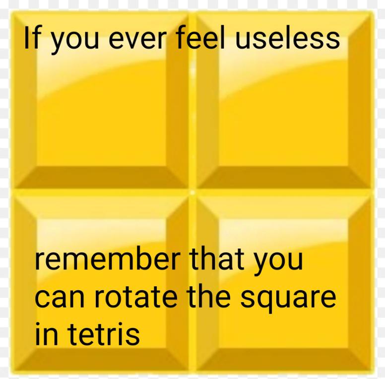 funny gaming memes - angle - If you ever feel useless remember that you can rotate the square in tetris