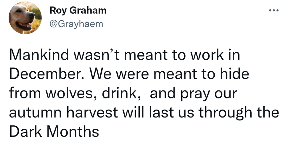 british dental health foundation - Roy Graham Mankind wasn't meant to work in December. We were meant to hide from wolves, drink, and pray our autumn harvest will last us through the Dark Months