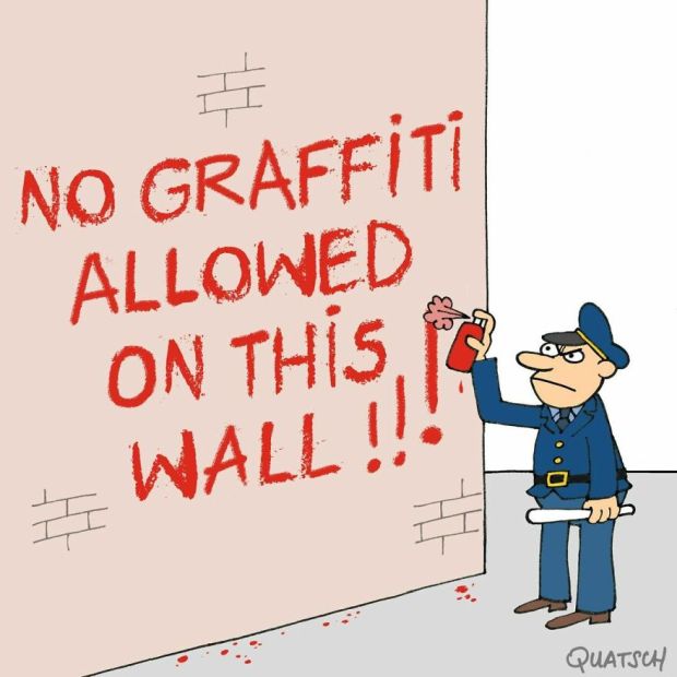 funny memes - cartoon - No Grafft Allowed On This Wall !! Quatsch