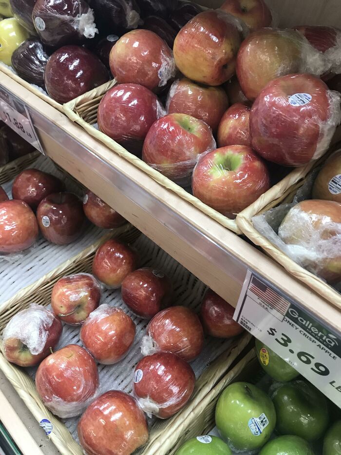 wtf pictures - shrink wrapped fruits - Galleria Pney Crisp Apple $3.694 03