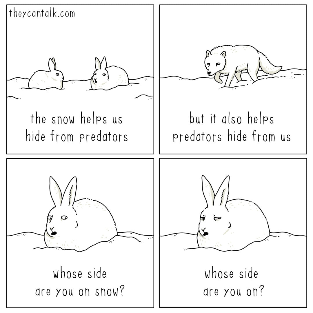 theycantalk снег - theycantalk.com Badla the snow helps us hide from predators but it also helps predators hide from us whose side whose side dre you on snow? dre you on?