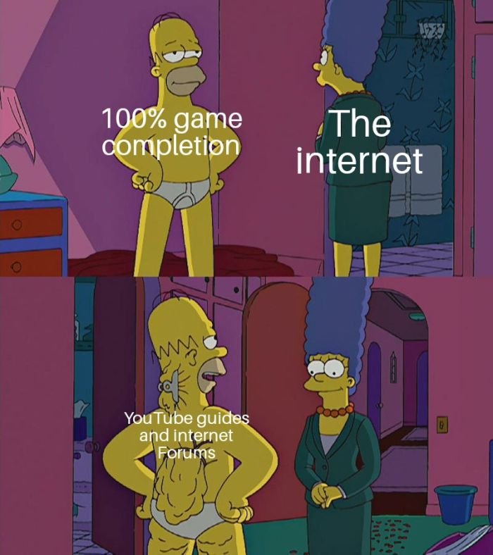 gaming memes - homer simpson back fat - 100% game completion The internet o O 0 You Tube guides and internet Forums