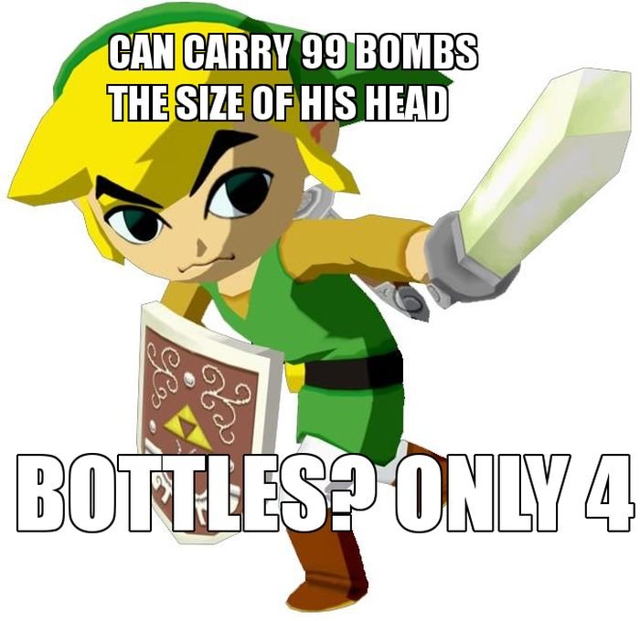 gaming memes - adult wind waker link - Can Carry 99 Bombs The Size Of His Head Bottles? Only 4