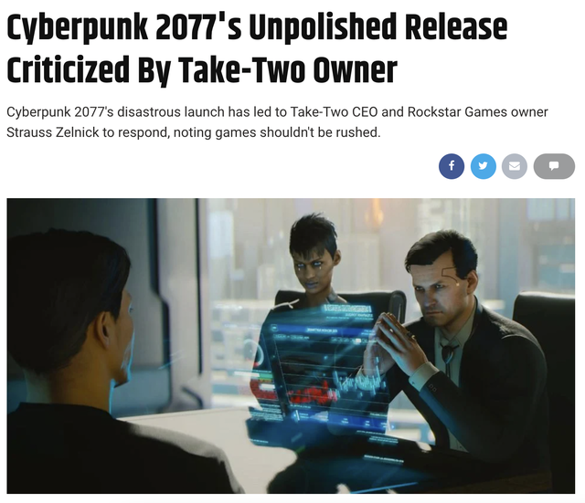 gaming memes - take two cyberpunk - Cyberpunk 2077's Unpolished Release Criticized By TakeTwo Owner Cyberpunk 2077's disastrous launch has led to TakeTwo Ceo and Rockstar Games owner Strauss Zelnick to respond, noting games shouldn't be rushed. f Do life