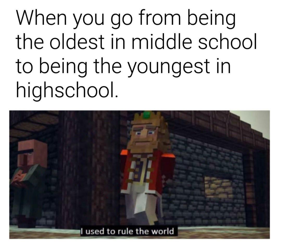gaming memes - minecraft memes you can relate - When you go from being the oldest in middle school to being the youngest in highschool. I used to rule the world