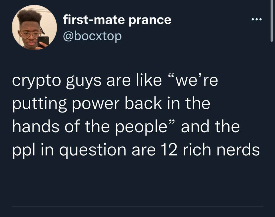 presentation - firstmate prance crypto guys are we're putting power back in the hands of the people and the ppl in question are 12 rich nerds