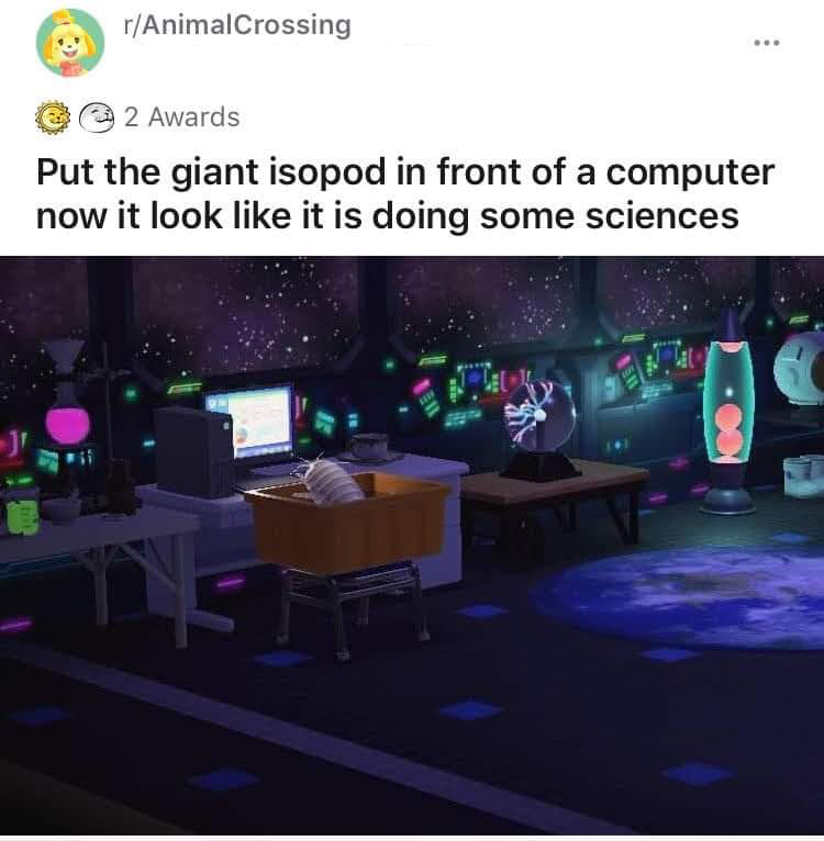 funny gaming memes - animal crossing isopod computer - rAnimalCrossing 2 Awards Put the giant isopod in front of a computer now it look it is doing some sciences J'