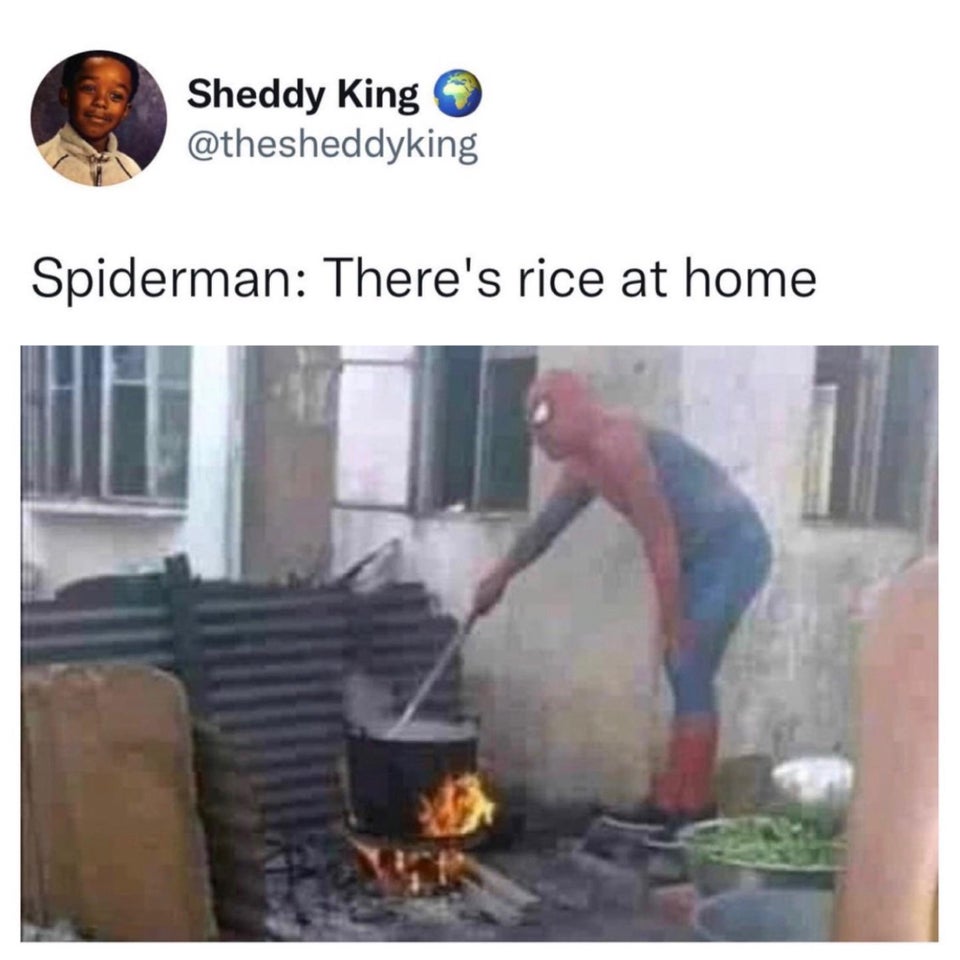 spider man cooking - Sheddy King Spiderman There's rice at home