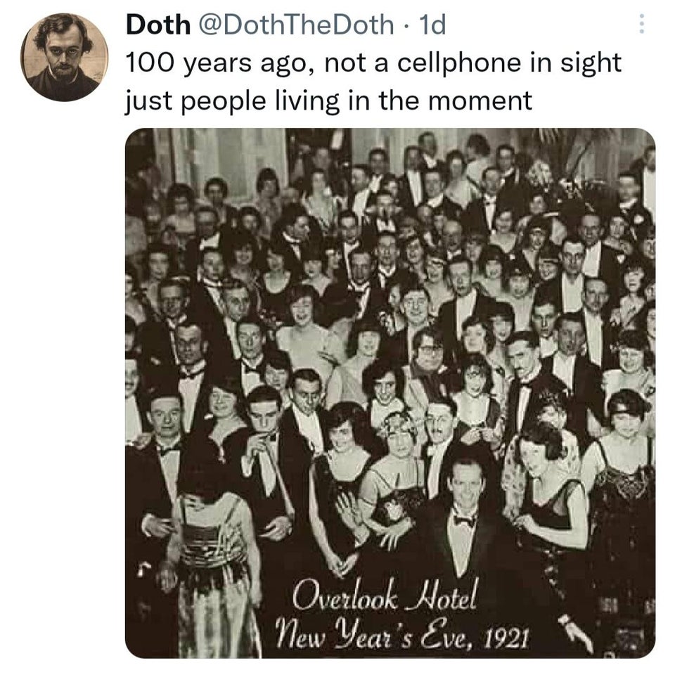 overlook hotel 1921 - . Doth 1d 100 years ago, not a cellphone in sight just people living in the moment Overlook Hotel New Year's Eve, 1921