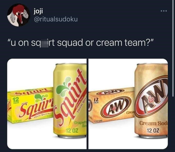 squirt squad or cream team - joji "u on sa irt squad or cream team?" Famo Squirt 12 12 Plc Pack Squiri Aw Add Aw Crear Tags Izot Cans Grapefr So 12 Oz Cream Sod 12 Oz