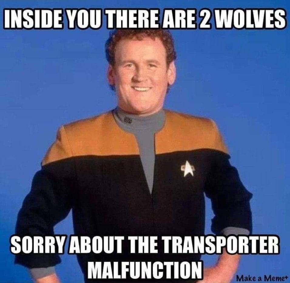 dank memes - funny memes - inside you there are two wolves sorry - Inside You There Are 2 Wolves Sorry About The Transporter Malfunction Make a Memet