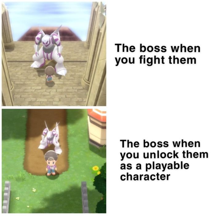 funny gaming memes - quotes about loneliness - The boss when you fight them The boss when you unlock them as a playable character