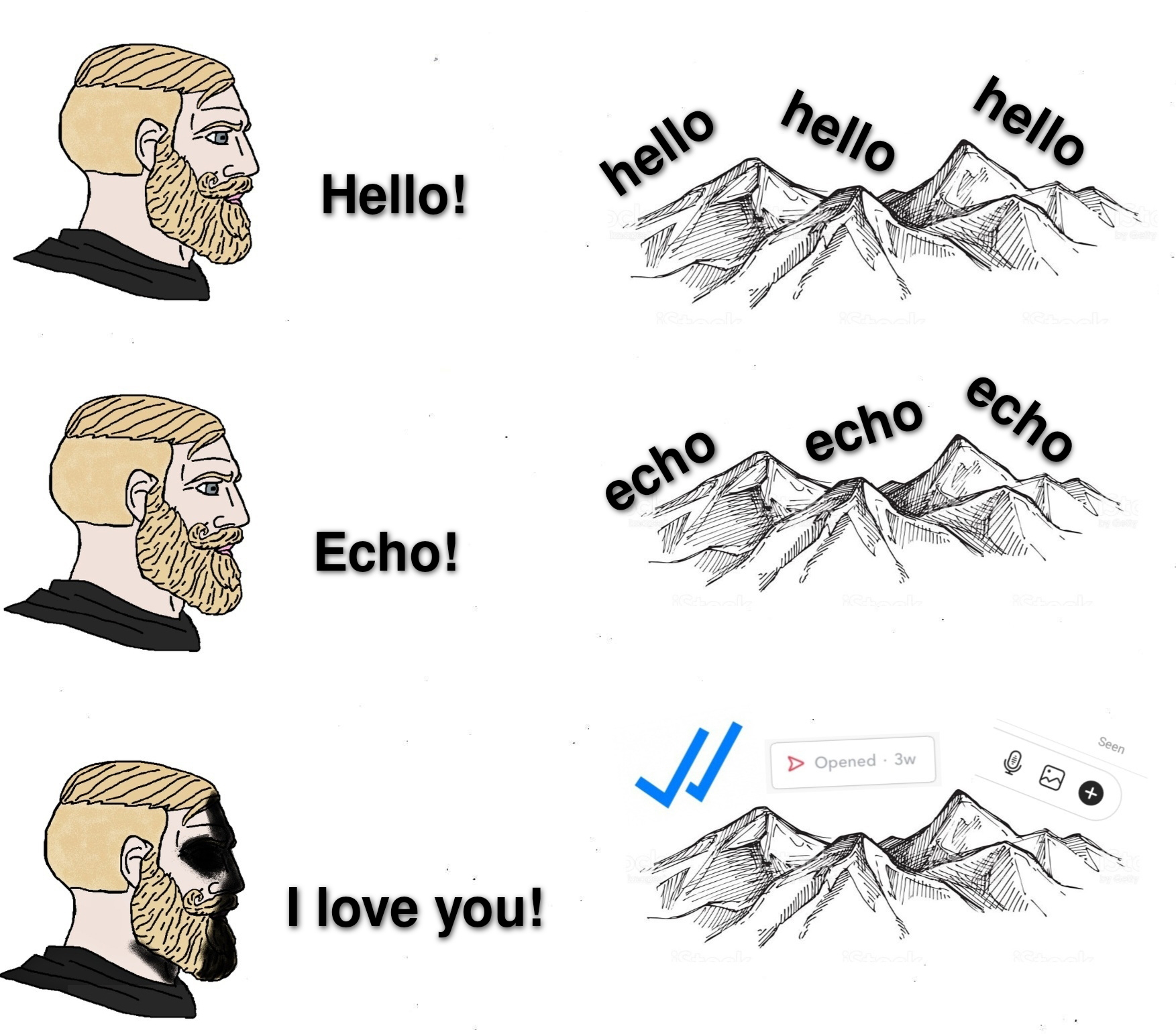 funny gaming memes - Hello - hello hello Hello! hello echo echo echo Echo! Opened I love you!
