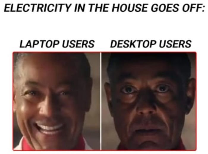 funny gaming memes - tesco clubcard points meme - Electricity In The House Goes Off Laptop Users Desktop Users