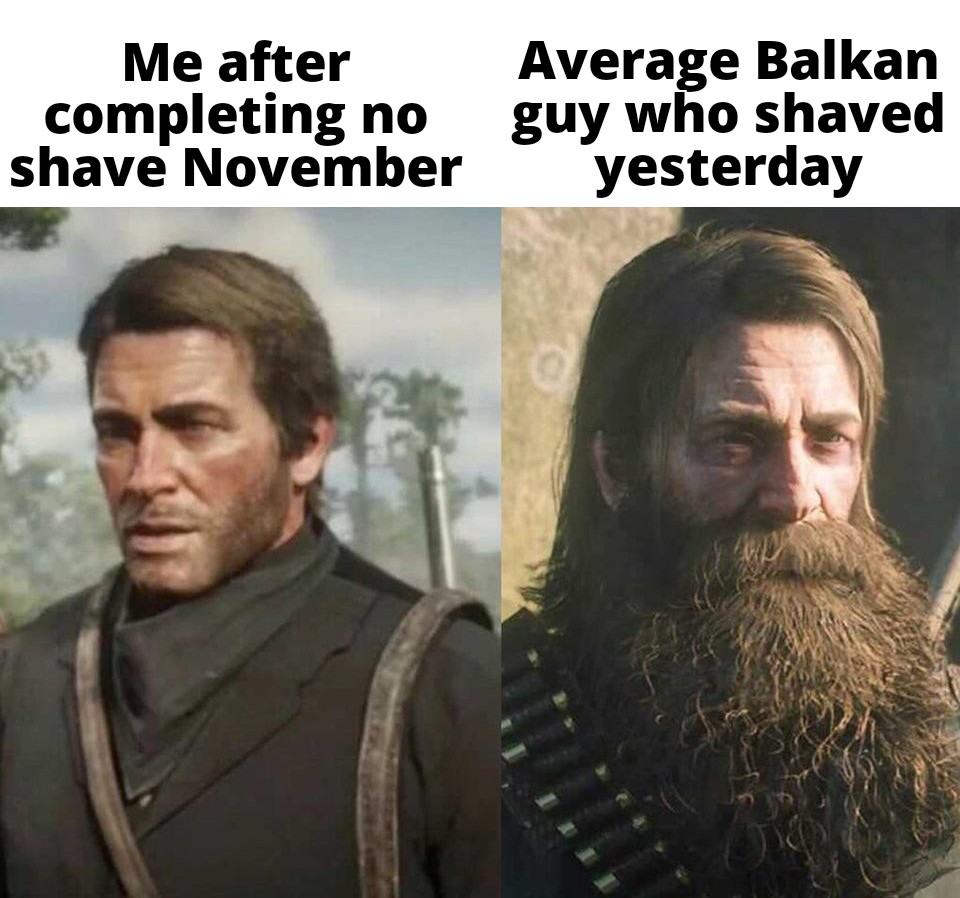 funny gaming memes - ethical trading initiative - Me after completing no shave November Average Balkan guy who shaved yesterday