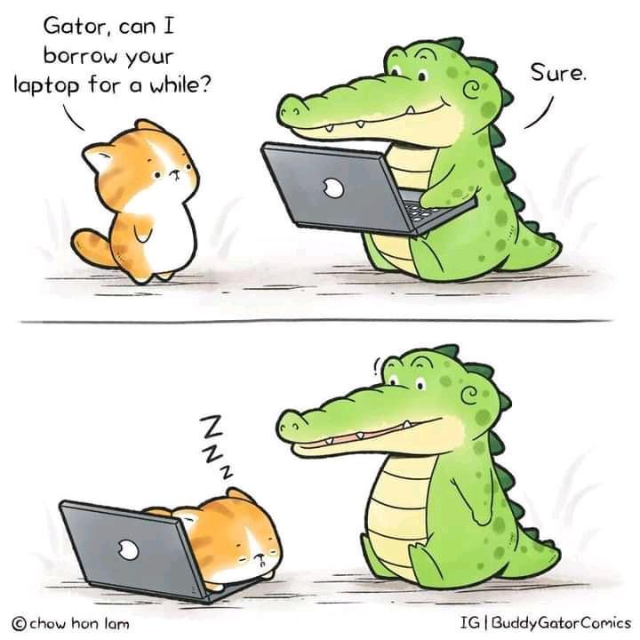 fresh memes - funny memes - Gator, can I borrow your Sure. laptop for a while? Nnn chow hon lam Ig | BuddyGator Comics