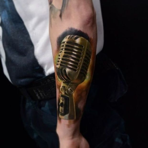 awesome tattoos - realistic microphone tattoo