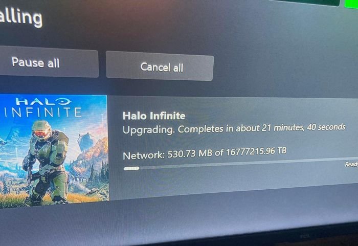 funny gaming memes - Halo Infinite - alling Pause all Cancel all Halo Infinite Halo Infinite Upgrading. Completes in about 21 minutes, 40 seconds Network 530.73 Mb of 16777215.96 Tb Read