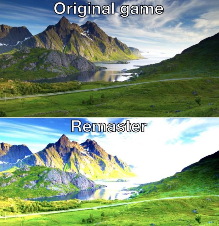 funny gaming memes - mountain background - Original game Remaster