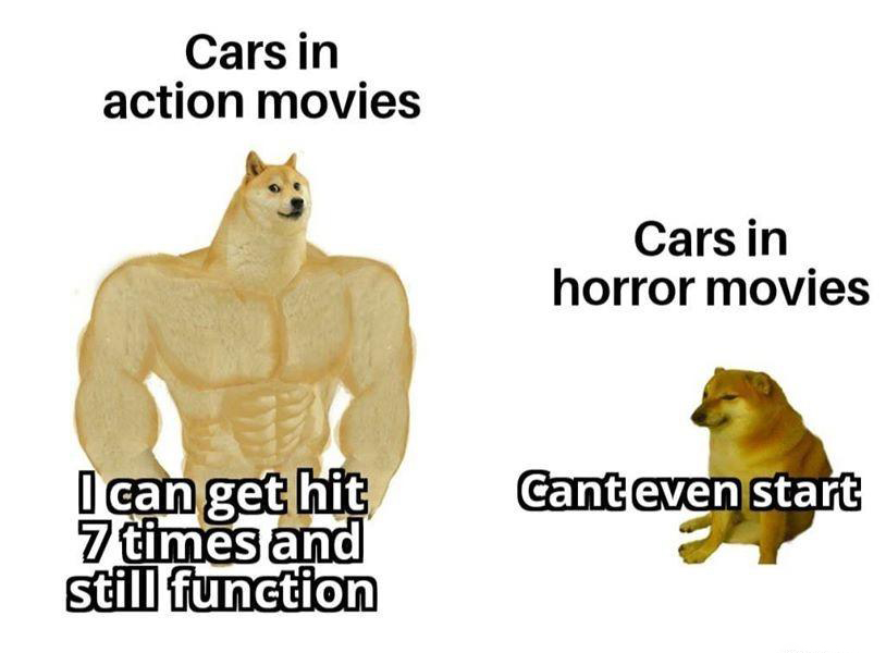 monday morning randomness - miraculous ladybug mlb memes - Cars in action movies Cars in horror movies Canteven start I can get hit 7 times and still function