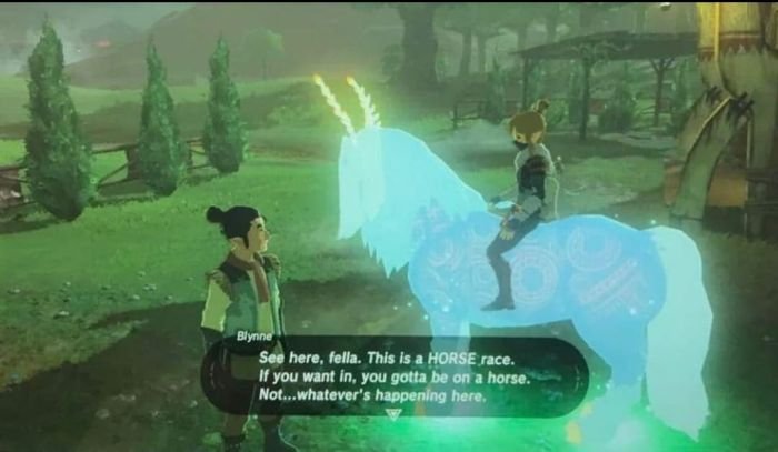 funny gaming memes  - breath of the wild horse meme - Blynne See here, fella. This is a Horse race. If you want in, you gotta be on a horse. Not...whatever's happening here,