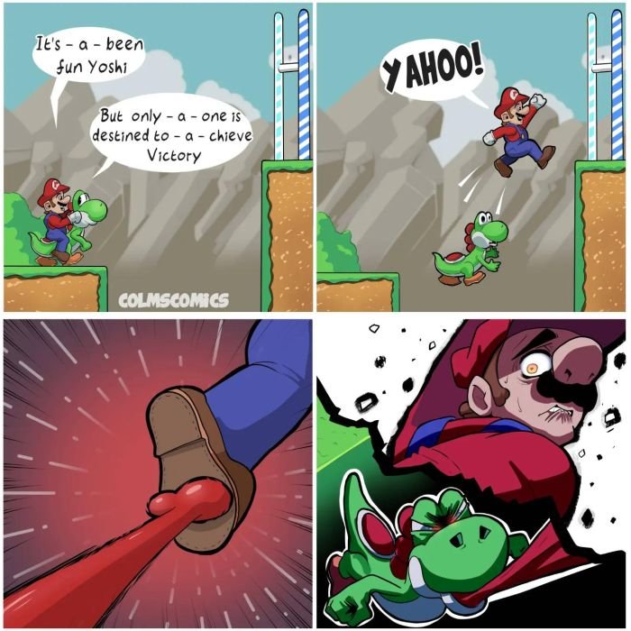 funny gaming memes  - Cartoon - It's a been fun Yoshi Yahoo! But only a one is destined to a chieve Victory Colmscomics