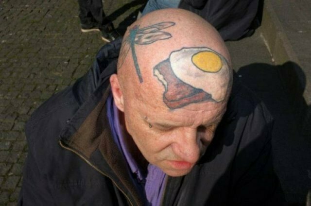 A head tat of his two favorite things: dragonflies and egg toast.