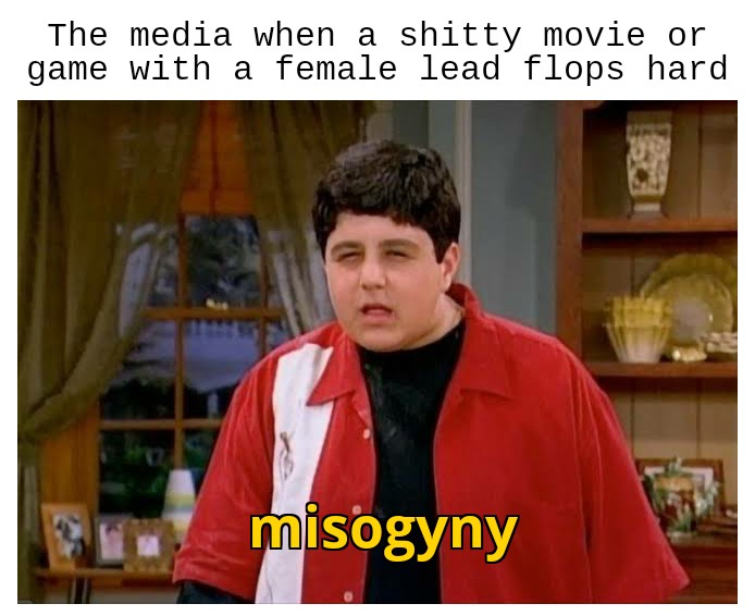 funny gaming memes - megan drake and josh - The media when a shitty movie or game with a female lead flops hard misogyny