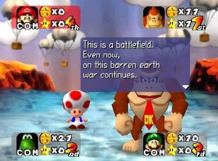 funny gaming memes - -mario party this is a battlefield - Xo Com" Xo X17 876 st This is a battlefield. Even now, on this barren earth war continues. Sitoral Dk 829 Coml" Xo X10 Com" Xo , pd