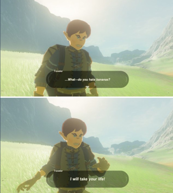 funny gaming memes - legend of zelda breath of the wild memes - Traveler ...What do you hate bananas? Traveler I will take your life!