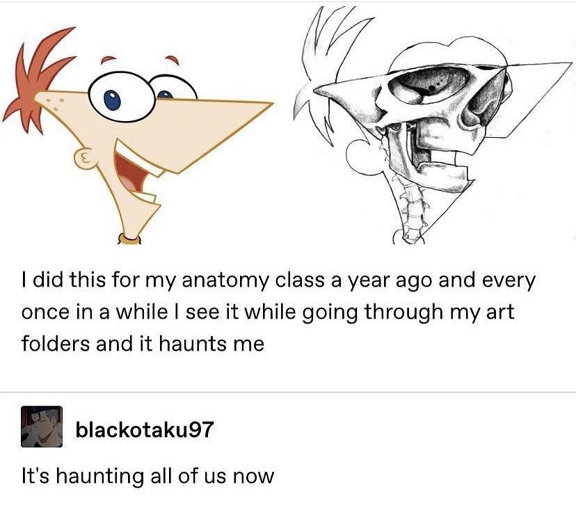 funny pics and memes - phineas and ferb anatomy - I did this for my anatomy class a year ago and every once in a while I see it while going through my art folders and it haunts me blackotaku97 It's haunting all of us now
