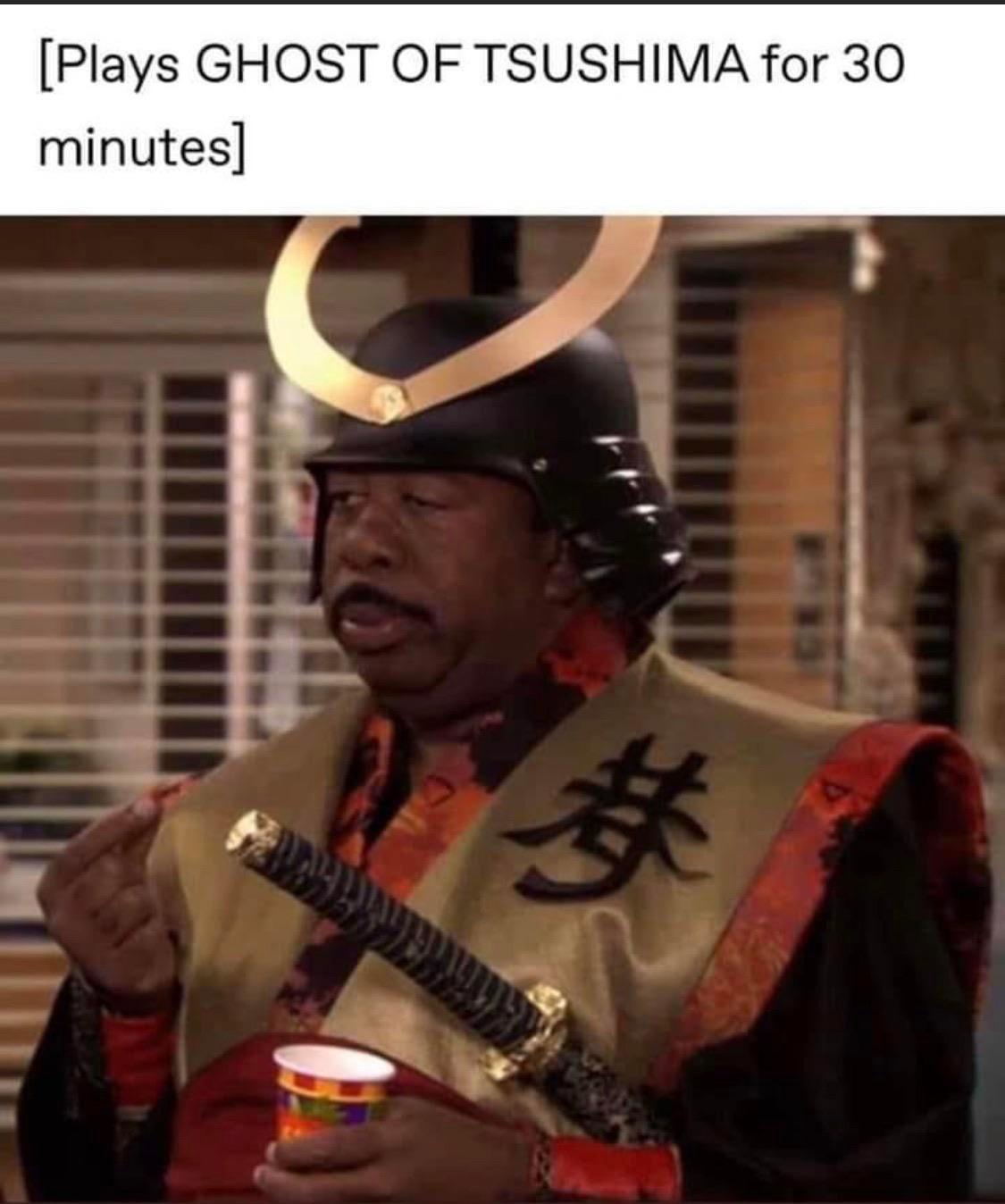gaming memes - office halloween party gif - Plays Ghost Of Tsushima for 30 minutes