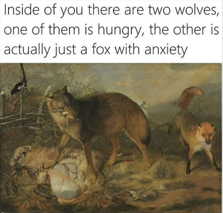 dank memes - wulf fuchs und schaf paudiss 1666 - Inside of you there are two wolves, one of them is hungry, the other is actually just a fox with anxiety