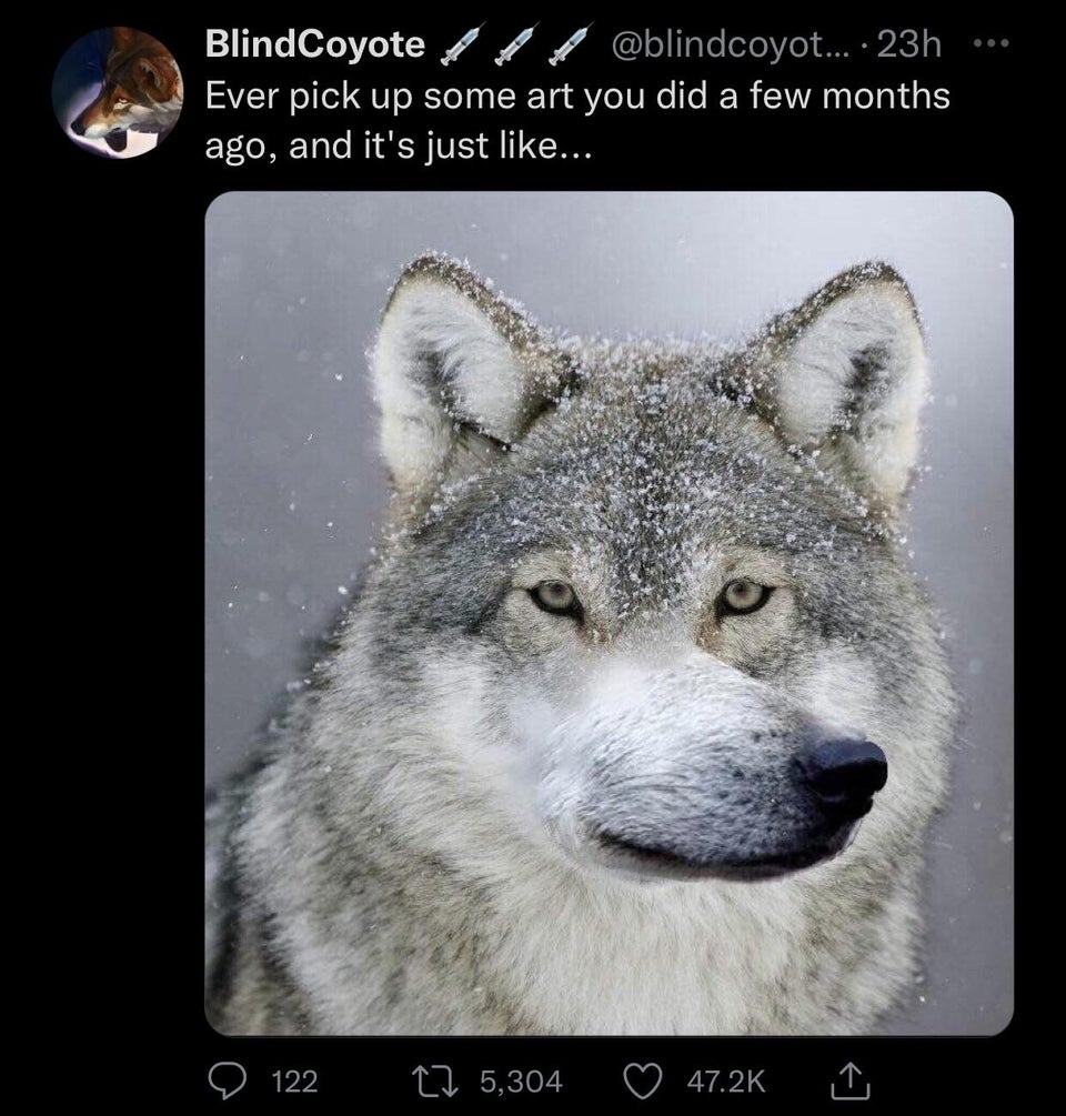 funny tweets - perspective art meme - BlindCoyote .... 23h Ever pick up some art you did a few months ago, and it's just ... 122 17 5,304