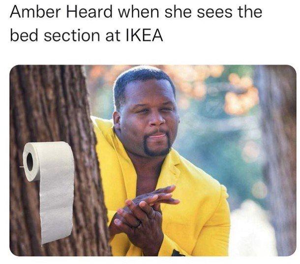 funny memes - sabc memes - Amber Heard when she sees the bed section at Ikea