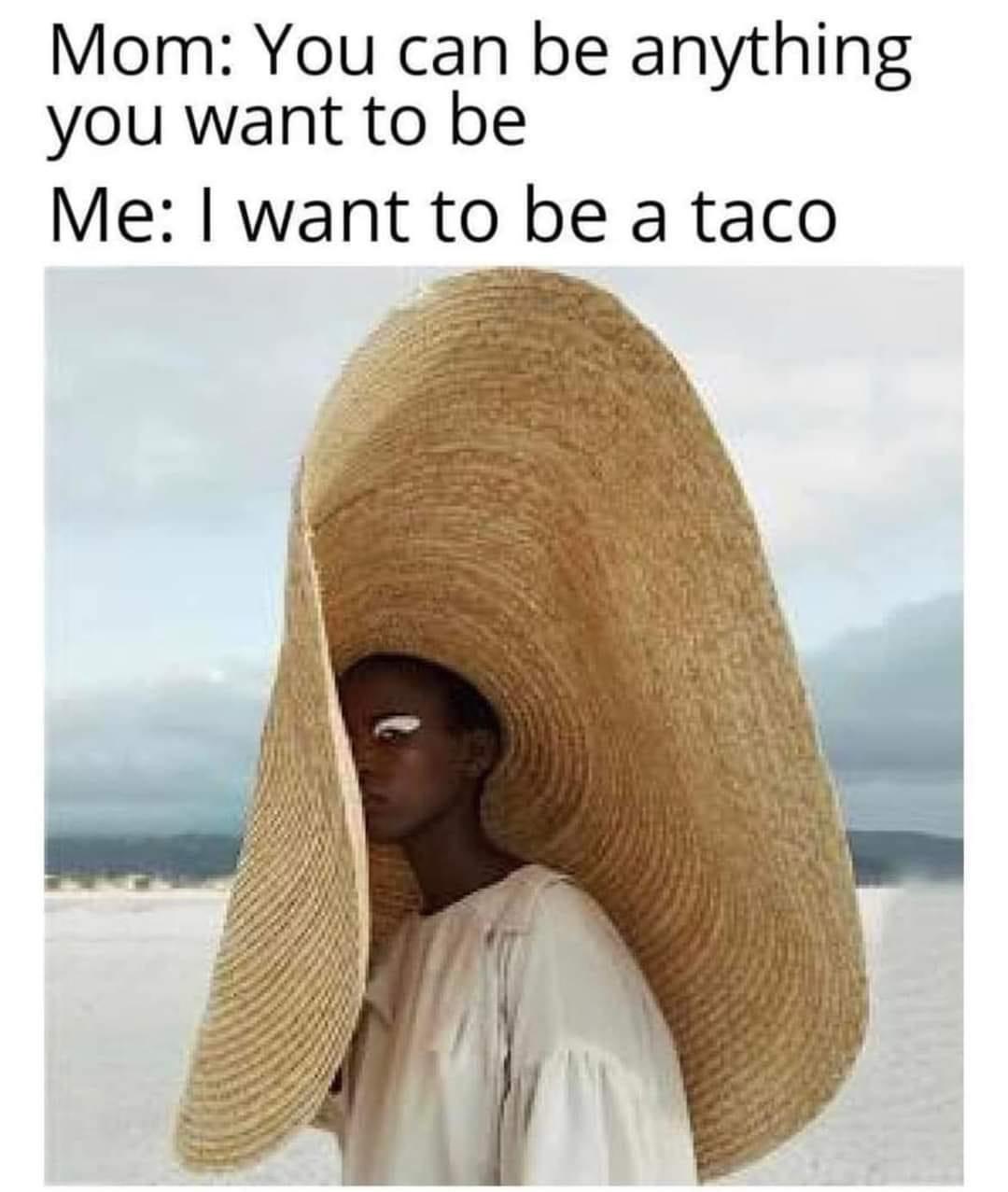 funny memes - photo caption - Mom You can be anything you want to be Me I want to be a taco