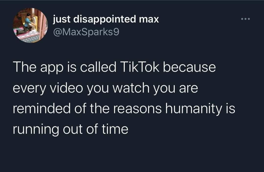 Funny Tweets - snoop dogg shower thoughts - just disappointed max The app is called TikTok because every video you watch you are reminded of the reasons humanity is running out of time