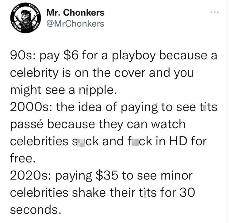 Funny Tweets - pay $6 for a playboy because a celebrity is on the cover and you might see a nipple. 2000s the idea of paying to see